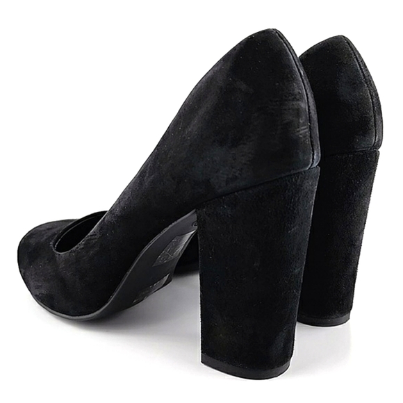 Le Chateau Flex Dressy Slip On Black Suede Pump Round Toe 4" Block  Heel Sz 38/8 - Picture 4 of 15